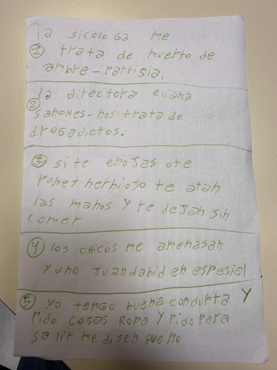 De puño y letra: los maltratos que Elias expuso que sufre en la Fundación Angel.