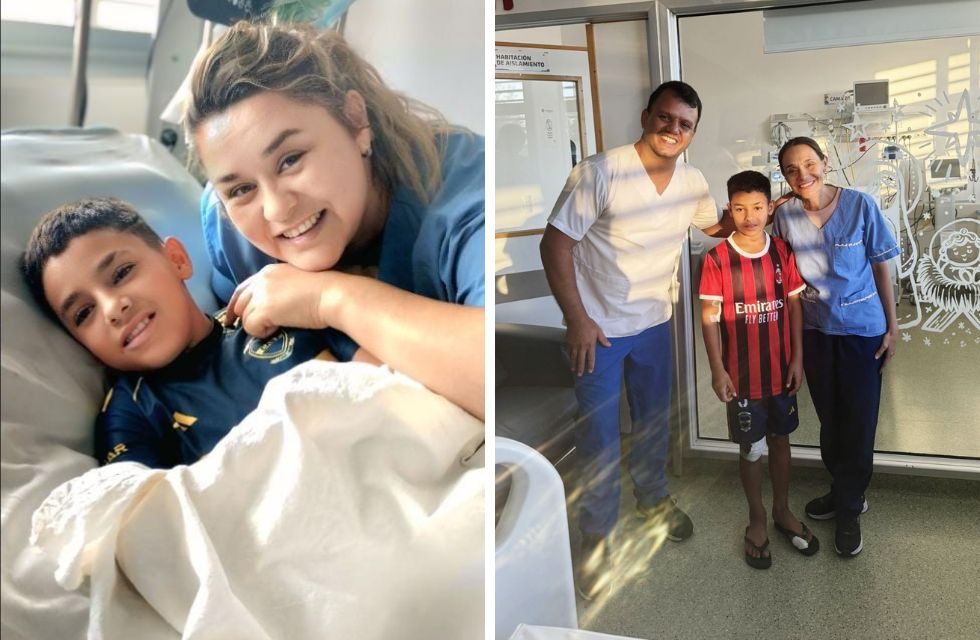 Brian Alderete juntos a enfermeros