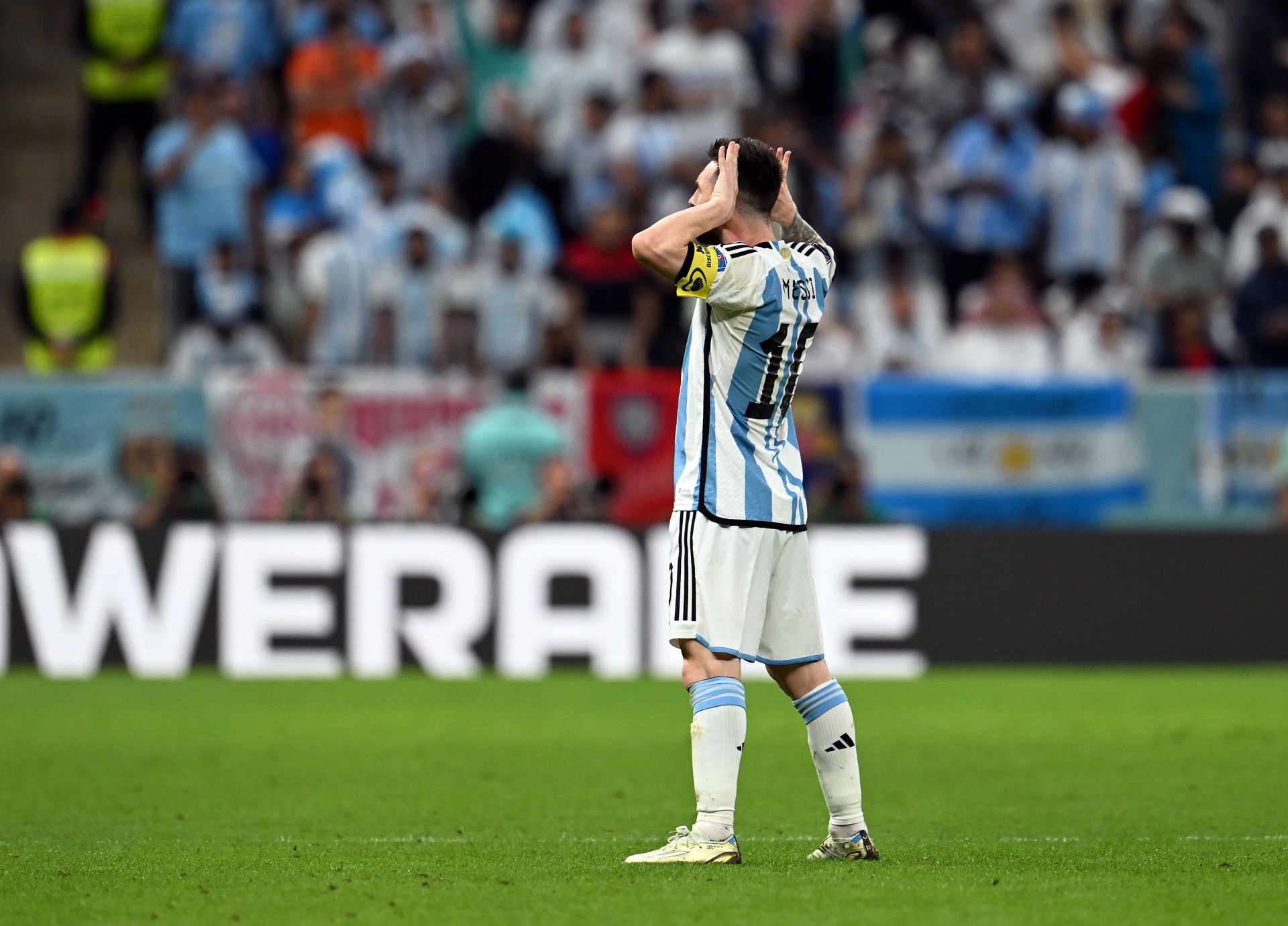 El icónico festejo de Messi luego del 2-0 parcial frente a los Países Bajos, en cuartos de final de Qatar 2022. El mejor Mundial de Leo, sin dudas.